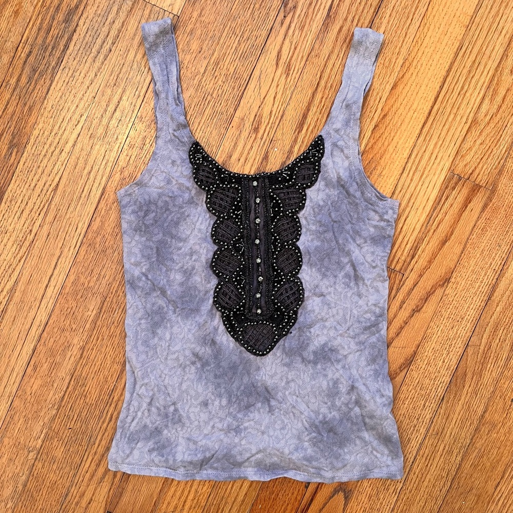 FREE PEOPLE embroidered embellished tank top. Scoop neck & back. Beaded.